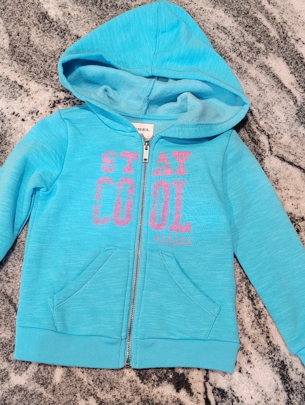 Diesel Aqua Zip-Up Hoodie with Pink 'Stay Cool' Graphic